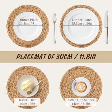 kilofly Natural Water Hyacinth Weave Placemat Round Braided Rattan Tablemats 11.8 inch x 2pc