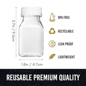 Norcalway 6pcs 4oz Small Plastic Bottles for Liquids - Ginger Shot Bottles with Lids, Wellness Juice Shot - Freezer Safe, Leak Proof, BPA Free, Food Grade Bottles