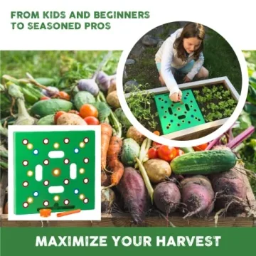 Seeding Square - Seed Spacer Tool for Maximum Harvest, Organized Plants & Less Weeds - Square Foot Garden Includes Color Coded Templates, Magnetic Dibber, Ruler, Spoon & Planting Guide