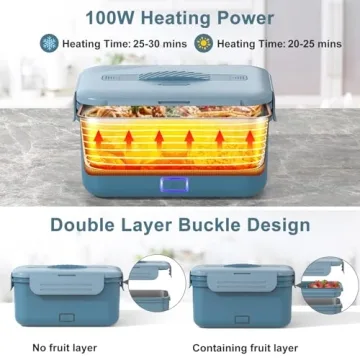 Herrfilk Electric Lunch Box Food Heater 100W, 4 in 1 Ultra Quick Heated Lunch Boxes for Adults 12V/24V/110V/220V Portable Food Warmer for Car/Truck/Office With Fork Spoon and Insulated Carry Bag
