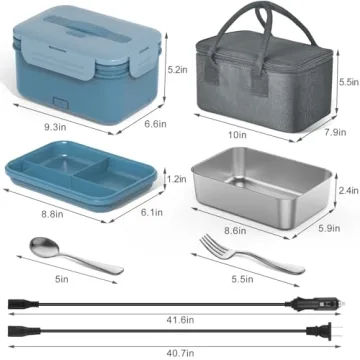 Herrfilk Electric Lunch Box Food Heater 100W, 4 in 1 Ultra Quick Heated Lunch Boxes for Adults 12V/24V/110V/220V Portable Food Warmer for Car/Truck/Office With Fork Spoon and Insulated Carry Bag