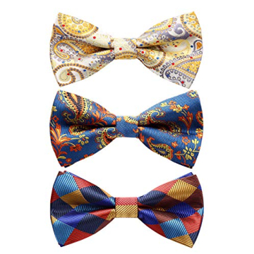 Mens 3 Pack Bow Tie Paisley Plaid Dot Pre-Tie Bow Tie Classic Formal Bow Ties for Men Adjustable Bow...