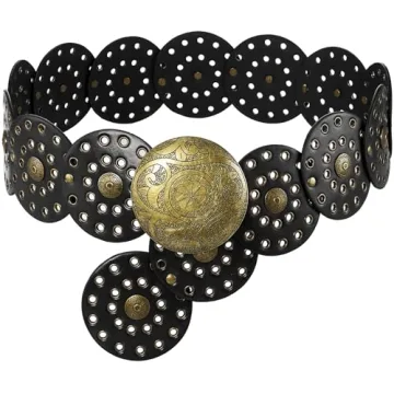 Suyi Wide Disc Belt - Vintage Western Style Leather Waist Belt 115CM Black