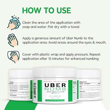 Uber Numb 5% Lidocaine Numbing Cream, Pain Relief Cream Burn Itch Cream, 2 Oz 1-Pack, Topical Anesthetic Cream Maximum Strength with Vitamin E for Local and Anorectal Uses, Hemorrhoid Treatment