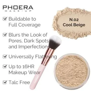 PHOERA Foundation, Full Coverage Foundation, PHOERA Primer, PHOERA Powder, PHOERA Makeup Set, Kabuki Makeup Brushes Foundation Brush Powder Brush,2 Pcs Makeup Sponge (102 Nude + 104 Buff Beige)