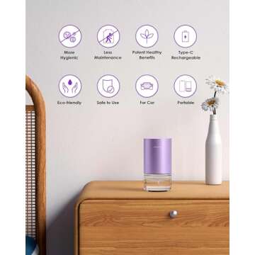 Airversa Waterless Diffuser Essential Oil 100ml Capacity Battery Operated Aromatherapy Nebulizer Premium Metal Scent Air Machine for Home 3 Mist Settings Timers Color Light Lavender