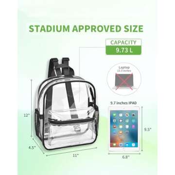 MAY TREE Clear Backpack for Stadium Events, 12x11x4.5 Inch Small Clear Backpack for Concert Festival...