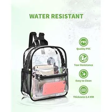 MAY TREE Clear Backpack for Stadium Events, 12x11x4.5 Inch Small Clear Backpack for Concert Festival Sports Outdoor - Black