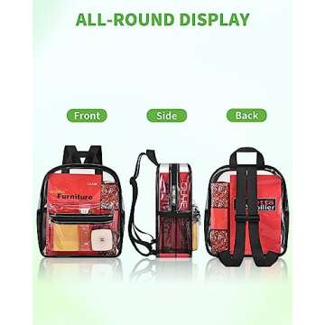 MAY TREE Clear Backpack for Stadium Events, 12x11x4.5 Inch Small Clear Backpack for Concert Festival Sports Outdoor - Black