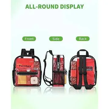 MAY TREE Clear Backpack for Stadium Events, 12x11x4.5 Inch Small Clear Backpack for Concert Festival Sports Outdoor - Black