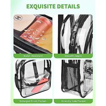 MAY TREE Clear Backpack for Stadium Events, 12x11x4.5 Inch Small Clear Backpack for Concert Festival Sports Outdoor - Black