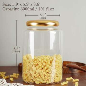 Labina Glass Storage Container Food Jars Kitchen Canister with Metal Lids and Screw feature, 101 Oz Wide Mouth Pantry Organization Glass Jar for Flour, Sugar, Cookie, Spagetti, Nuts and Candy