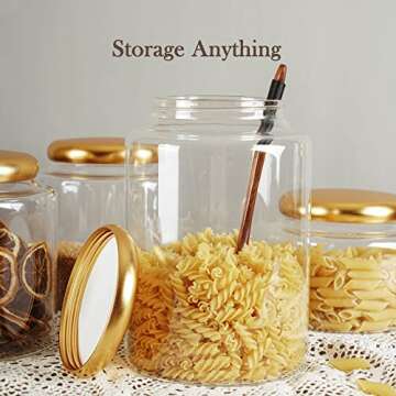 Labina Glass Storage Container Food Jars Kitchen Canister with Metal Lids and Screw feature, 101 Oz Wide Mouth Pantry Organization Glass Jar for Flour, Sugar, Cookie, Spagetti, Nuts and Candy