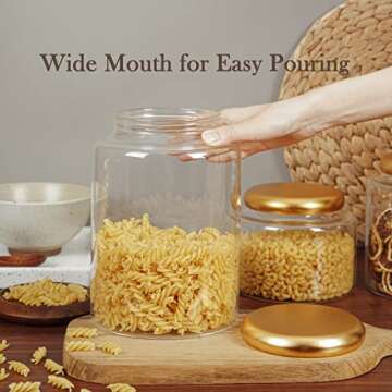 Labina Glass Storage Container Food Jars Kitchen Canister with Metal Lids and Screw feature, 101 Oz Wide Mouth Pantry Organization Glass Jar for Flour, Sugar, Cookie, Spagetti, Nuts and Candy