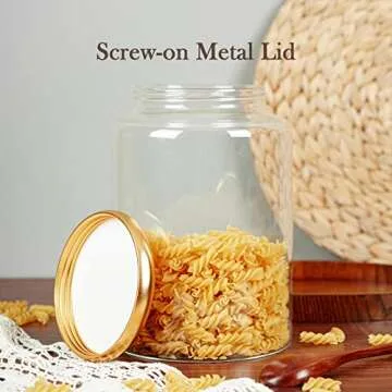Labina Glass Storage Container Food Jars Kitchen Canister with Metal Lids and Screw feature, 101 Oz Wide Mouth Pantry Organization Glass Jar for Flour, Sugar, Cookie, Spagetti, Nuts and Candy