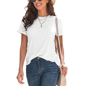 KevaMolly Basic White T Shirts for Women UPF 50+ Short Sleeve Casual Solid Summer Tops Trendy Solid Loose Fit Tshirt S