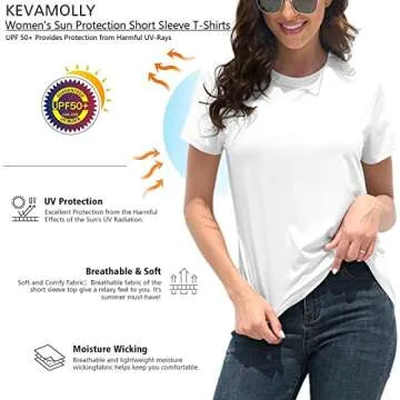 KevaMolly Basic White T Shirts for Women UPF 50+ Short Sleeve Casual Solid Summer Tops Trendy Solid Loose Fit Tshirt S