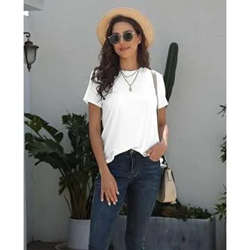 KevaMolly Basic White T Shirts for Women UPF 50+ Short Sleeve Casual Solid Summer Tops Trendy Solid Loose Fit Tshirt S