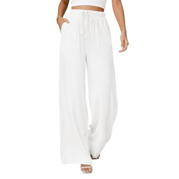 Jyanl Women’s Casual Wide Leg Linen Pants - Summer Beach Trousers with Pockets and Drawstring
