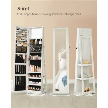 SONGMICS 360° Swivel Jewelry Cabinet with Mirror