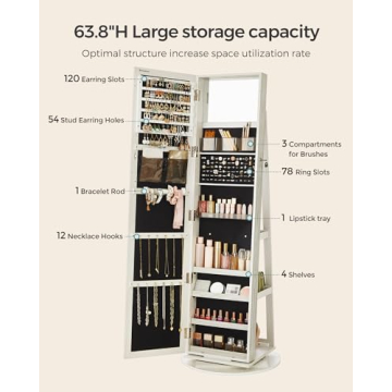 SONGMICS 360° Swivel Jewelry Cabinet with Mirror