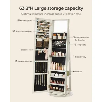 SONGMICS 360° Swivel Jewelry Cabinet with Mirror