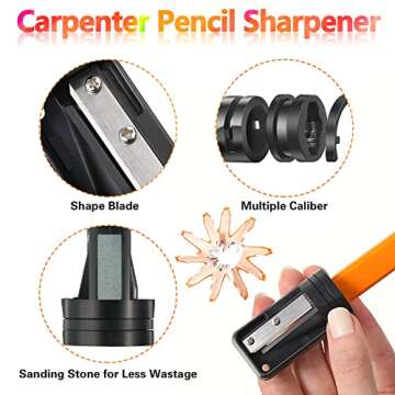 14 Pcs Carpenter Pencils, 7 Inches Flat Octagonal Hard Black Woodworking Construction Pencils Heavy Duty with Pencil Sharpener and Retractable Pencil Holder for Contractor Carpentry (Yellow)