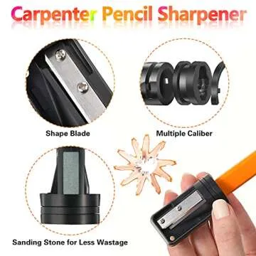 14 Pcs Carpenter Pencils, 7 Inches Flat Octagonal Hard Black Woodworking Construction Pencils Heavy Duty with Pencil Sharpener and Retractable Pencil Holder for Contractor Carpentry (Yellow)