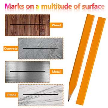 14 Pcs Carpenter Pencils, 7 Inches Flat Octagonal Hard Black Woodworking Construction Pencils Heavy Duty with Pencil Sharpener and Retractable Pencil Holder for Contractor Carpentry (Yellow)