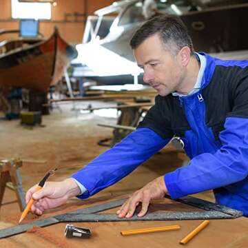 14 Pcs Carpenter Pencils, 7 Inches Flat Octagonal Hard Black Woodworking Construction Pencils Heavy Duty with Pencil Sharpener and Retractable Pencil Holder for Contractor Carpentry (Yellow)