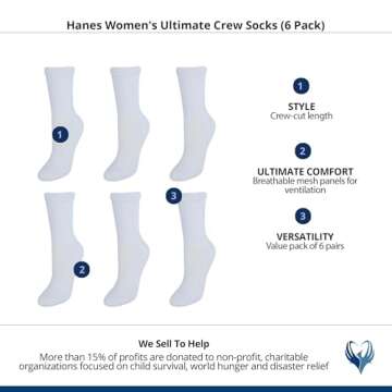 Hanes Women's 6-Pack Crew Socks for All Day Comfort