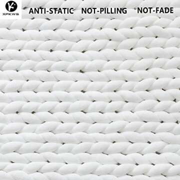 XPKWS Chunky Knitted Weighted Blanket Hand Made Polyester Throw Blankets for Sleep Bed Sofa Chair Home Decor Breathable Cozy (White, 51"x63")