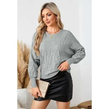 Pink Queen Women's Fall Sweaters 2024 Casual Long Batwing Sleeve Oversized Crewneck Pullover Winter Fashion Trendy Outfits Gray S