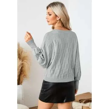 Pink Queen Women's Fall Sweaters 2024 Casual Long Batwing Sleeve Oversized Crewneck Pullover Winter Fashion Trendy Outfits Gray S