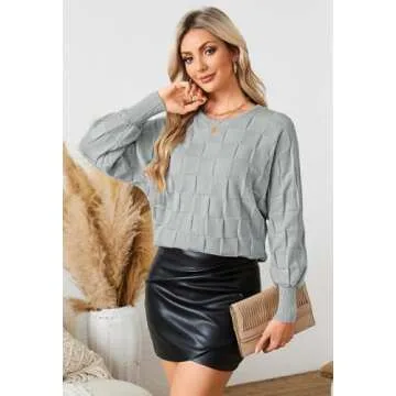 Pink Queen Women's Fall Sweaters 2024 Casual Long Batwing Sleeve Oversized Crewneck Pullover Winter Fashion Trendy Outfits Gray S