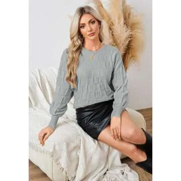 Pink Queen Women's Fall Sweaters 2024 Casual Long Batwing Sleeve Oversized Crewneck Pullover Winter Fashion Trendy Outfits Gray S