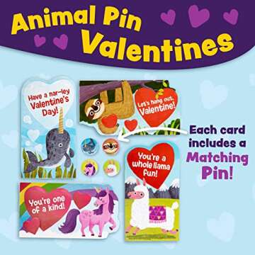 Peaceable Kingdom Valentines Cards for Kids - Classroom Set with Animal Pins