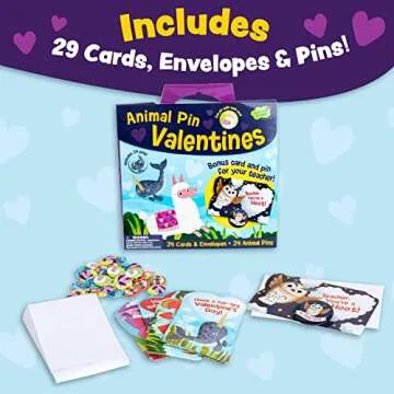 Peaceable Kingdom Classroom Valentines Cards Set with Pins