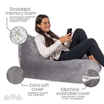 Milliard Ultimate Pillow Lounger | Shredded Memory Foam Floor Chair for Adults and Kids | X-Large, Grey