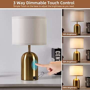 GyroVu Touch Control Table Lamps Set of 2, Bedside Table Lamps for Bedrooms Set of 2 Modern Living R...