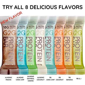 G2G Protein Bar, PB Lovers 4-Pack, 1 Box Each PB Choc Chip, PB Coconut, PB Banana, PB & J, Healthy Snack, Delicious Meal Replacement, Gluten-Free, Refrigerated for Freshness, 32 Count (4 Packs of 8)