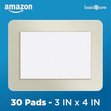 Amazon Basic Care Antibacterial Sheer Adhesive Pad Bandages, Extra Large Comfortable Non-Stick Pad, Helps Prevent Infection, First Aid & Wound Care Protection, All Skin Types, 30 Count (3x4 inches)