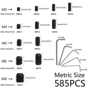 JROUTH 1000pcs Metric + SAE Set Screw Assortment Kit, Internal Hex Drive Cup-Point Allen Screws Set 12.9 Class Alloy Steel Grub Screw (M3-M8, 1/8"-40 to 5/16"-18)