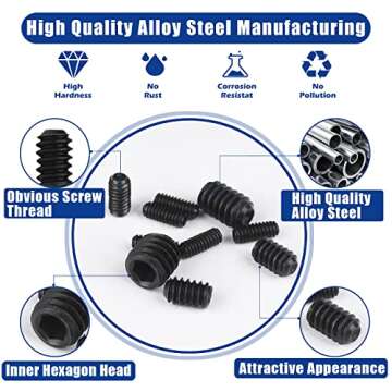 JROUTH 1000pcs Metric + SAE Set Screw Assortment Kit, Internal Hex Drive Cup-Point Allen Screws Set 12.9 Class Alloy Steel Grub Screw (M3-M8, 1/8"-40 to 5/16"-18)