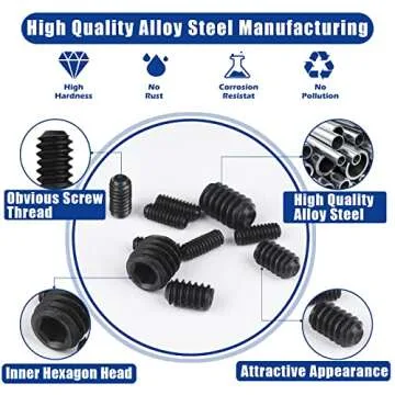 JROUTH 1000pcs Metric + SAE Set Screw Assortment Kit, Internal Hex Drive Cup-Point Allen Screws Set 12.9 Class Alloy Steel Grub Screw (M3-M8, 1/8"-40 to 5/16"-18)