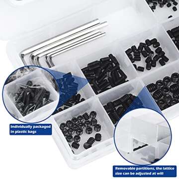 JROUTH 1000pcs Metric + SAE Set Screw Assortment Kit, Internal Hex Drive Cup-Point Allen Screws Set 12.9 Class Alloy Steel Grub Screw (M3-M8, 1/8"-40 to 5/16"-18)
