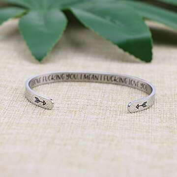 Women Wife Love Gifts from Husband Men Funny Valentine's Day Birthday Christmas Anniversary Jewelry Mantra Cuff Bangle Handmade Engraved