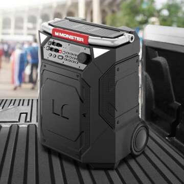 Monster Rockin’ Roller 360 Indoor/Outdoor Portable Bluetooth Speaker | Up to 240W of 360 Degree Sound & Up to 100 Hours of Playtime | Includes Microphone (Renewed)