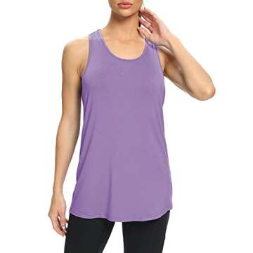 Bestisun Womens Long Tank Tops Running Workout Yoga Clothing Athletic Wear Sports Gym Shirts Purple L