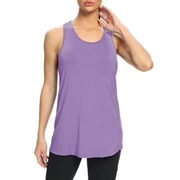 Bestisun Womens Long Tank Tops Running Workout Yoga Clothing Athletic Wear Sports Gym Shirts Purple L